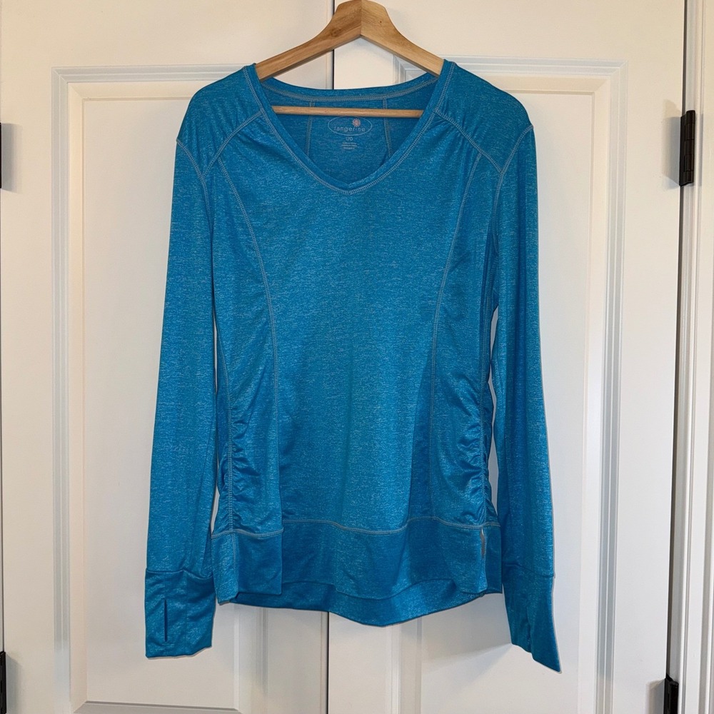 Tangerine Women's Size L Long Sleeve Athletic Top Bright Teal V-Neck Ruched
